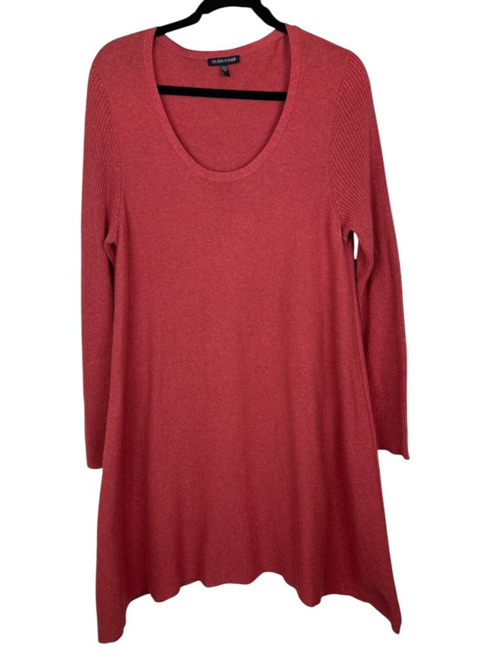 Eileen Fisher Sweater Dress Women's L Orange Waffle Knit Knee Length Cozy